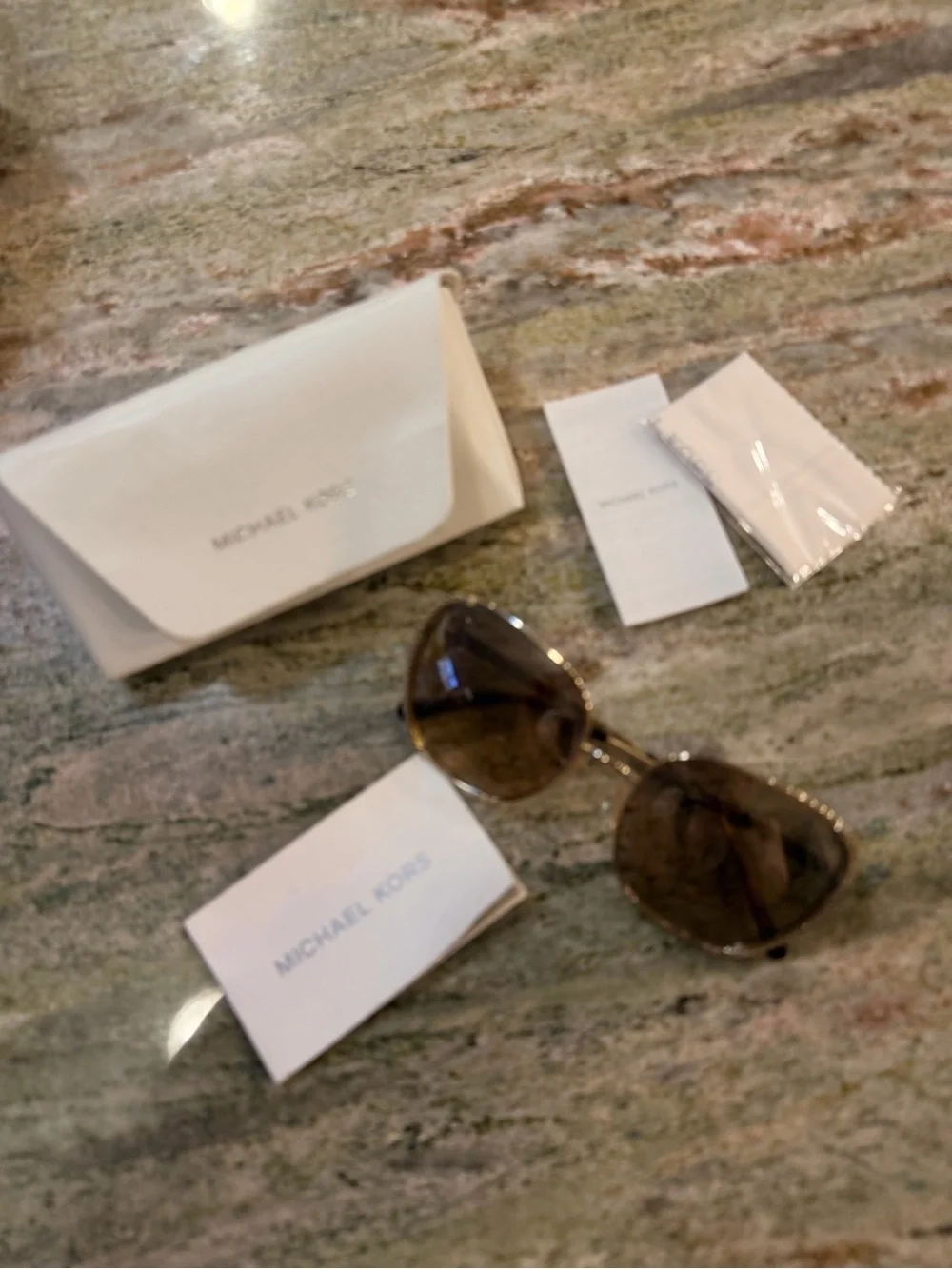 Michael Kors Gold Frame Brown Lens Oversized Sunglasses